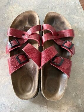 Birkenstock Red Triple-Strap Sandals with Buckles